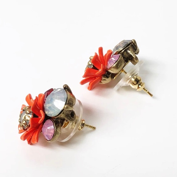 Upcycled Coral Flower & Crystal Earrings - Picture 5 of 7